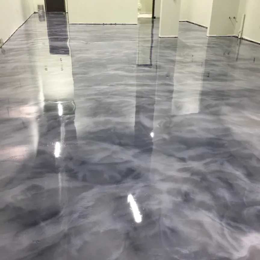 Smoke metallic epoxy over black floor