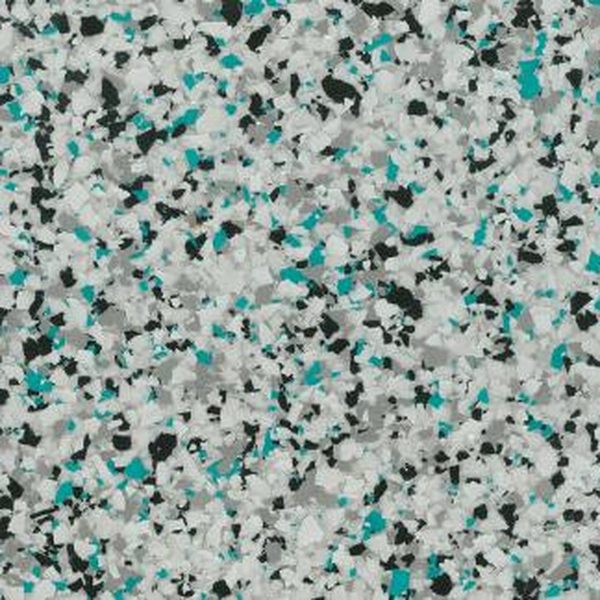 ASHEN TEAL flake epoxy floor on Lightbox Grey base coat
