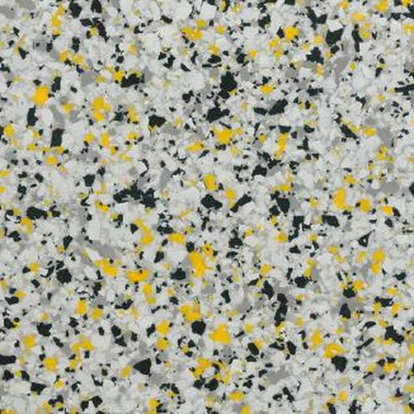 ASHEN YELLOW flake epoxy floor on Lightbox Grey base coat